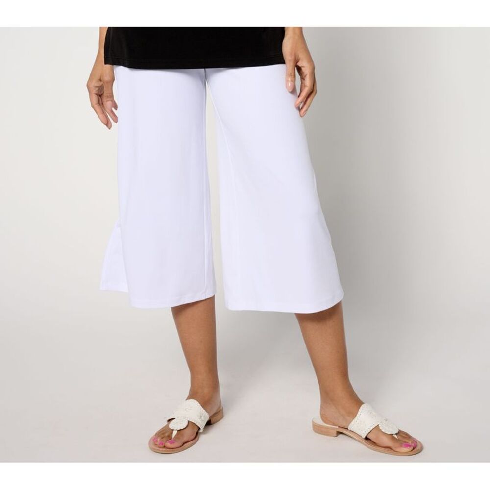 Summersalt Women's Petite Pants PL Italia Knit Wide Leg Crop Pant White A650049